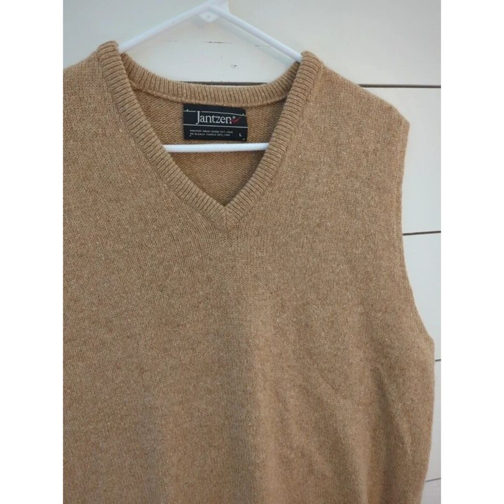 Vintage Jantzen men's large camel sweater vest fall retro